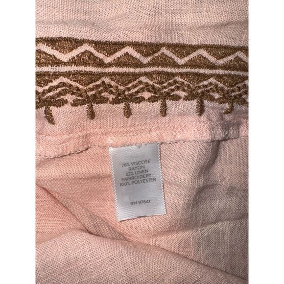 J. Jill Top Womens Small Pink V Neck Embroidered Short Sleeve Linen Blend Boho - Picture 5 of 5